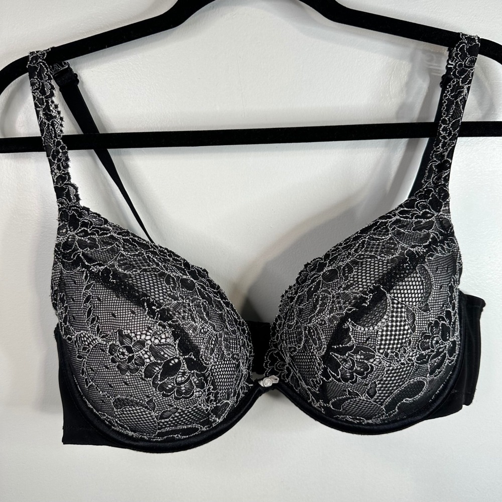 Cacique Black Lace Trim Plunge Push Up Bra 40D